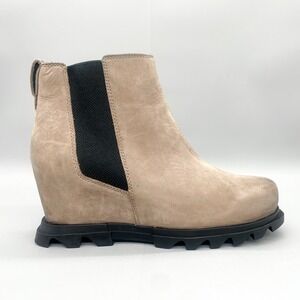 Sorel Womens 8.5 Joan Of Artic Chelsea Boots Omega Taupe Hidden Wedge Bootie‎